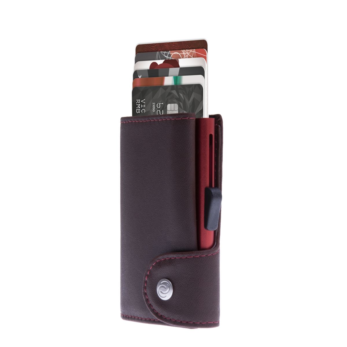 C-Secure Aluminum Card Holder with Genuine Leather - Auburn Brown